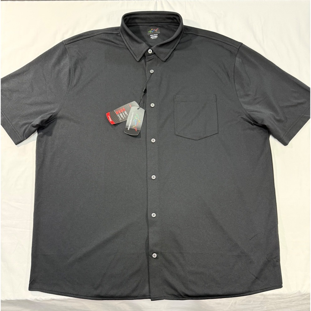 Greg Norman Men XXL Black Performance Short Sleeve Button Down Golf Shirt $69